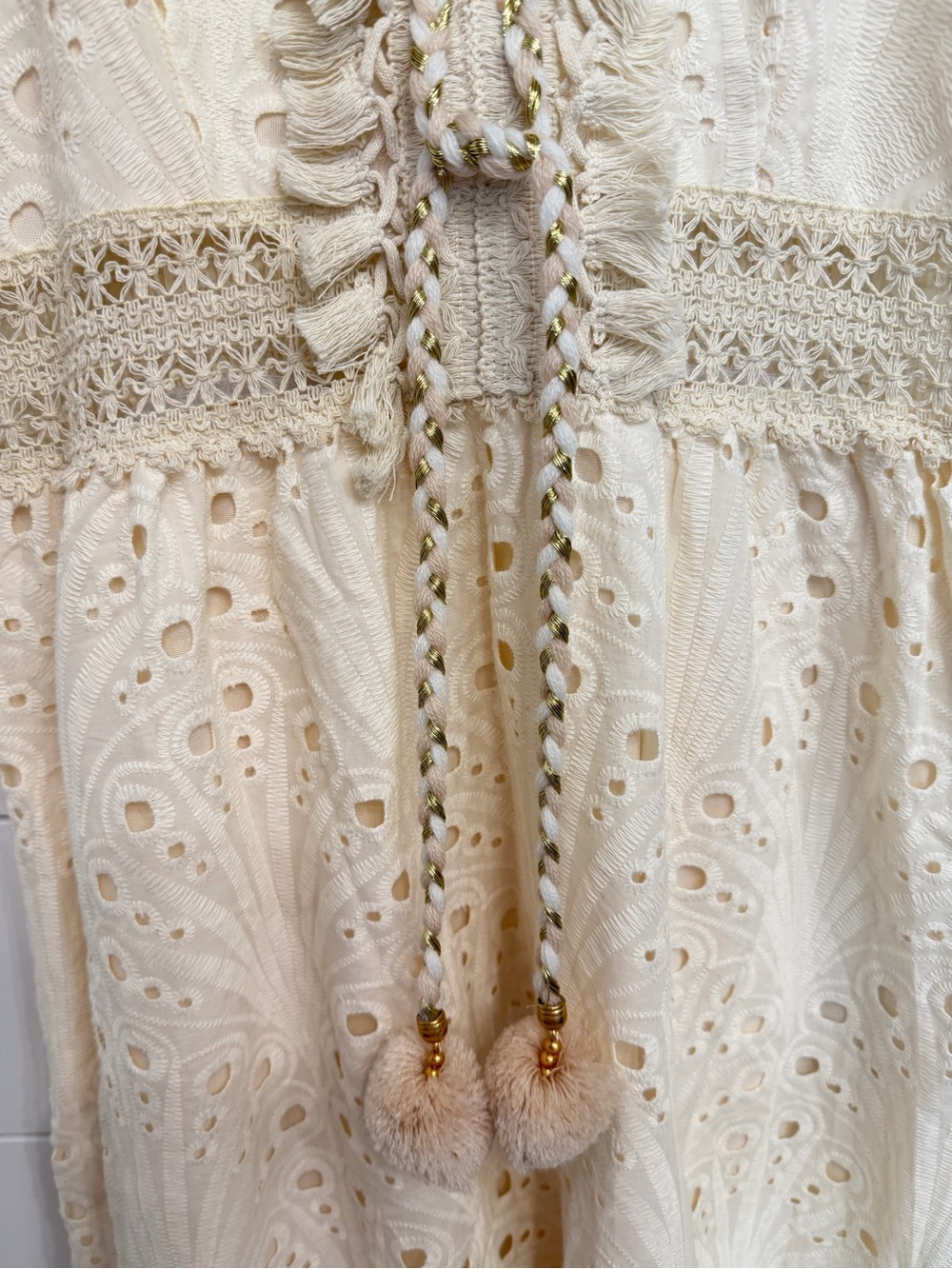 Jasmine Ivory Eyelet Embroidered Cotton Boho Midi Dress L/XL 8071 - Picture 5 of 11